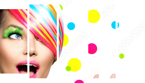 Beauty Portrait with Colorful Makeup Manicure and Hairstyle  - Fünfteiliges Leinwandbild, Pentaptychon