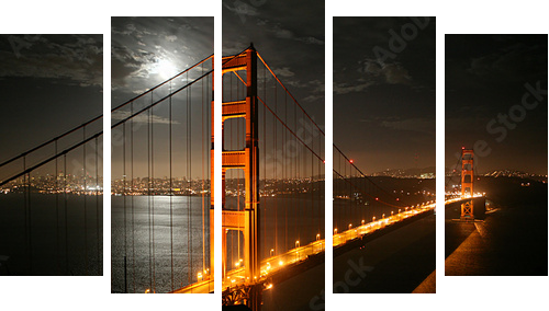golden gate - Fünfteiliges Leinwandbild, Pentaptychon