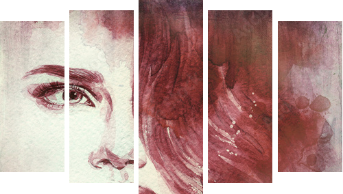 woman portrait  .abstract  watercolor .fashion background  - Fünfteiliges Leinwandbild, Pentaptychon