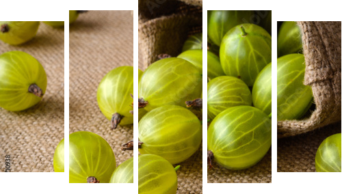 green gooseberries on fabric background  - Fünfteiliges Leinwandbild, Pentaptychon