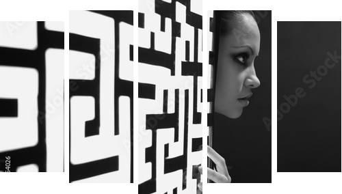 The girl and a shone pattern - Fünfteiliges Leinwandbild, Pentaptychon