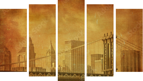 vintage grunge image of new york city - Fünfteiliges Leinwandbild, Pentaptychon