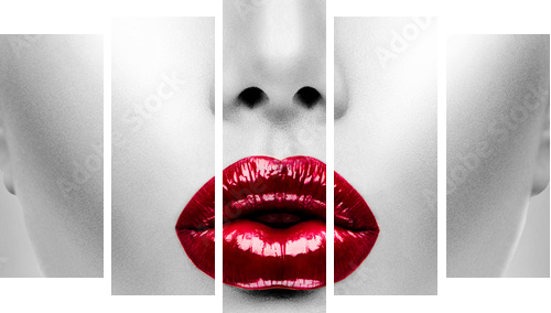 Sexy Red Lips. Beauty Model Woman's Face closeup  - Fünfteiliges Leinwandbild, Pentaptychon