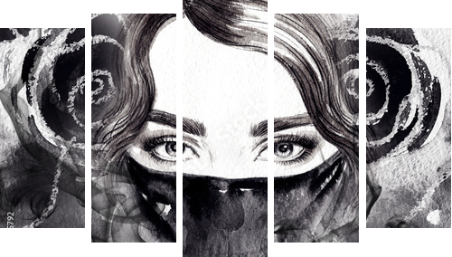 woman portrait  .abstract  watercolor .fashion background  - Fünfteiliges Leinwandbild, Pentaptychon