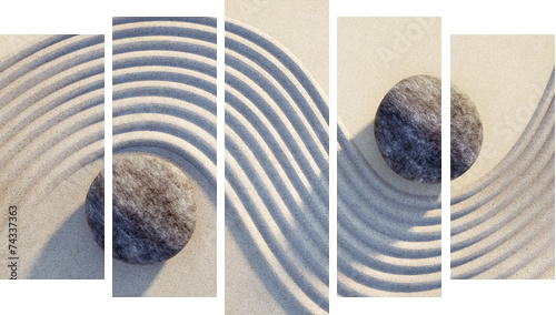 Steine Yin Yang  - Fünfteiliges Leinwandbild, Pentaptychon