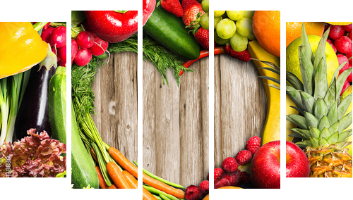 Vegetables and Fruit Heart Shaped  - Fünfteiliges Leinwandbild, Pentaptychon
