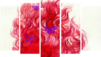 woman portrait  .abstract  watercolor .fashion background  - Fünfteiliges Leinwandbild, Pentaptychon