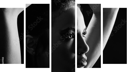 Beautiful young woman with green eyes  - Fünfteiliges Leinwandbild, Pentaptychon