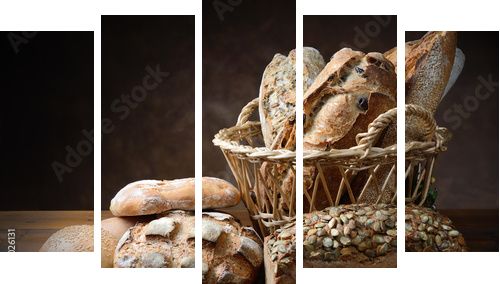 Freshly baked bread  - Fünfteiliges Leinwandbild, Pentaptychon