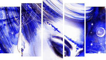 woman portrait  .abstract  watercolor .fashion background  - Fünfteiliges Leinwandbild, Pentaptychon