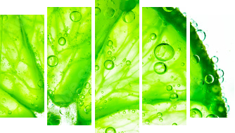 lime with bubbles isolated on white - Fünfteiliges Leinwandbild, Pentaptychon