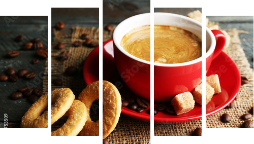 Cup of coffee and tasty cookies  - Fünfteiliges Leinwandbild, Pentaptychon