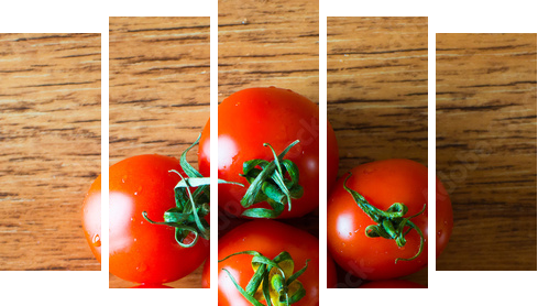 tomatoes on a wooden background  - Fünfteiliges Leinwandbild, Pentaptychon