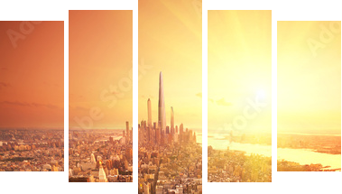 Future New York - Fünfteiliges Leinwandbild, Pentaptychon