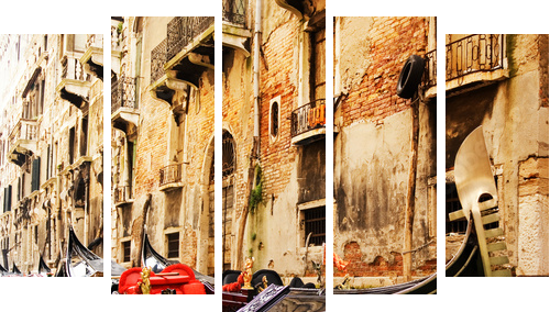 Traditional Venice gandola ride - Fünfteiliges Leinwandbild, Pentaptychon