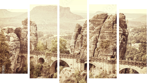 Old sepia postcard style Bastei bridge, Germany. - Fünfteiliges Leinwandbild, Pentaptychon