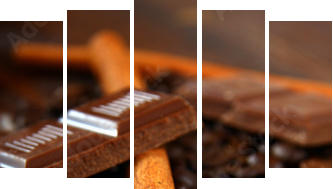 schokolade,zimt,kaffeebohnen - Fünfteiliges Leinwandbild, Pentaptychon