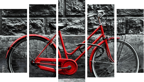 Retro vintage red bike on black and white wall. - Fünfteiliges Leinwandbild, Pentaptychon