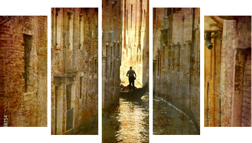 Postcard from Italy - Gondola - Venice - Fünfteiliges Leinwandbild, Pentaptychon