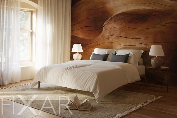 Eine-schone-holzerne-illusion-furs-schlafzimmer-fototapeten-fixar