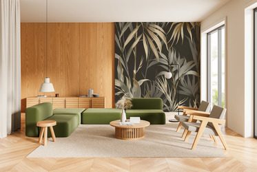 Exotischer-dschungel-in-eleganten-farben-furs-wohnzimmer-fototapeten-fixar