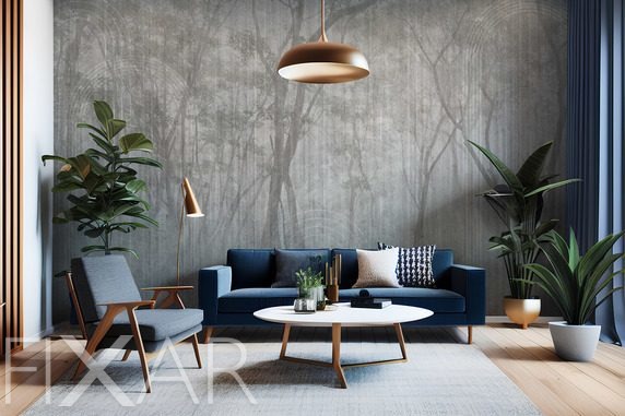 Waldstille-in-einem-industriellen-ton-furs-wohnzimmer-fototapeten-fixar