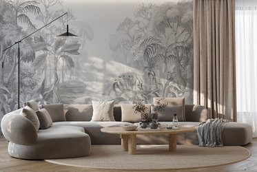 Tropischer-dschungel-in-grau-furs-wohnzimmer-fototapeten-fixar