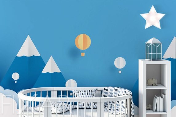 Ballonreise-uber-die-berggipfel-fur-kinder-fototapeten-fixar