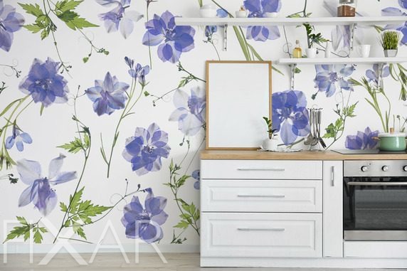 Zarte-violette-blumen-auf-weissem-hintergrund-blumen-fototapeten-fixar