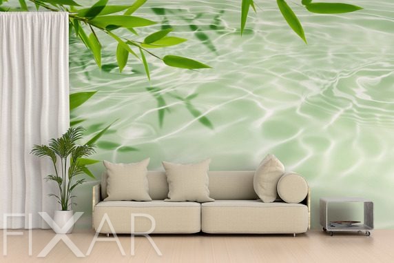 Grunes-wasser-und-bambusharmonie-furs-wohnzimmer-fototapeten-fixar