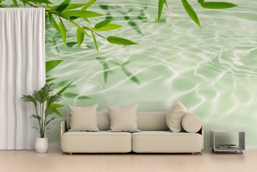 Grunes-wasser-und-bambusharmonie-furs-wohnzimmer-fototapeten-fixar