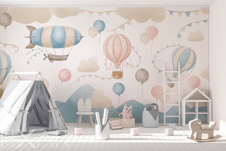 Fototapeten Pastellballons auf märchenhafter Reise