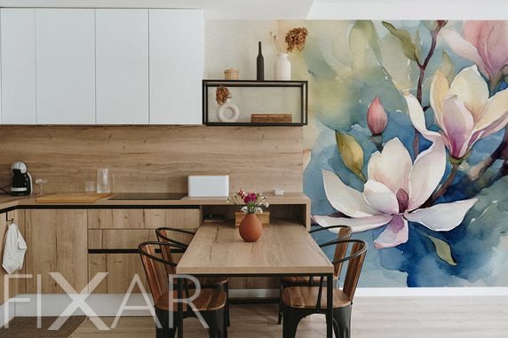 Aquarell-magnolie-in-pastellfarbener-eleganz-blumen-fototapeten-fixar