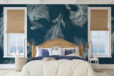 Meeresfische-auf-dunkelblauem-hintergrund-furs-schlafzimmer-fototapeten-fixar