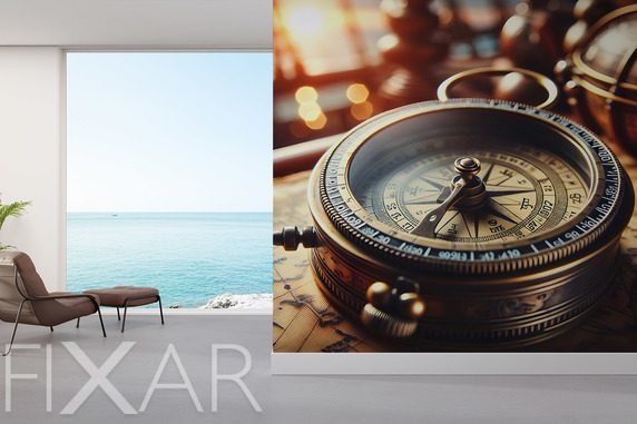 Klassischer-kompass-im-reisestil-furs-buro-fototapeten-fixar