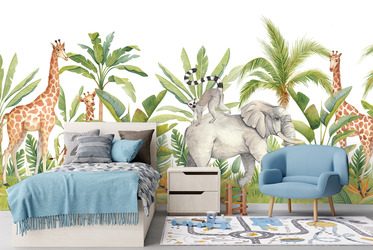 Safari-mit-giraffen-und-elefant-fur-kinder-fur-kinder-fototapeten-fixar