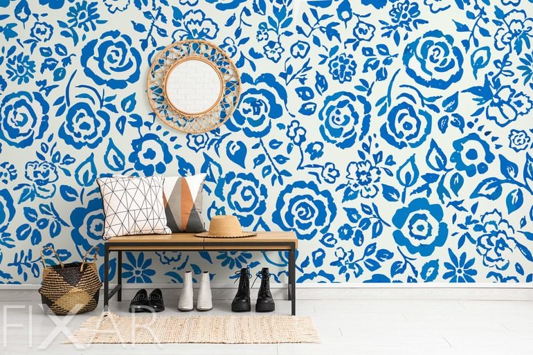 Fototapeten Blaue Blumen im künstlerischen Stil
