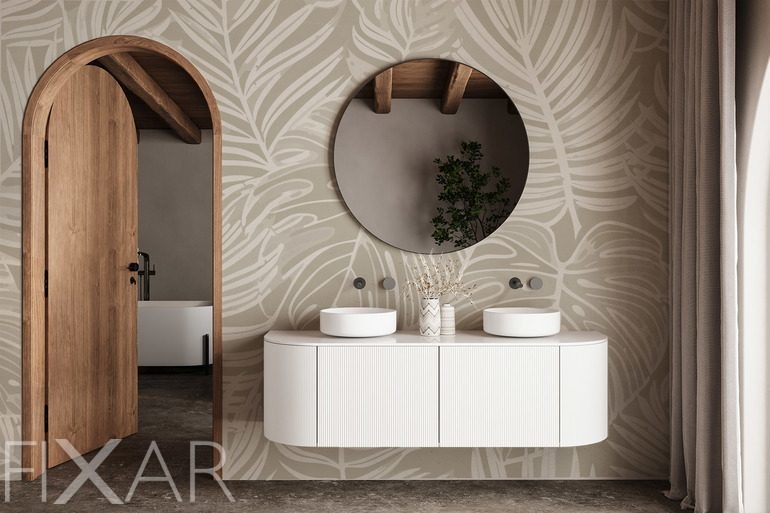 Fototapeten Tropische Blätter in eleganten Beigetönen