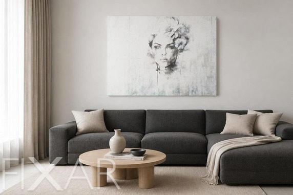 Feines-frauenportrat-in-monochromatischer-tonalitat-mit-floralem-akzent-furs-wohnzimmer-bilder-und-poster-fixar