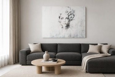 Feines-frauenportrat-in-monochromatischer-tonalitat-mit-floralem-akzent-furs-wohnzimmer-bilder-und-poster-fixar