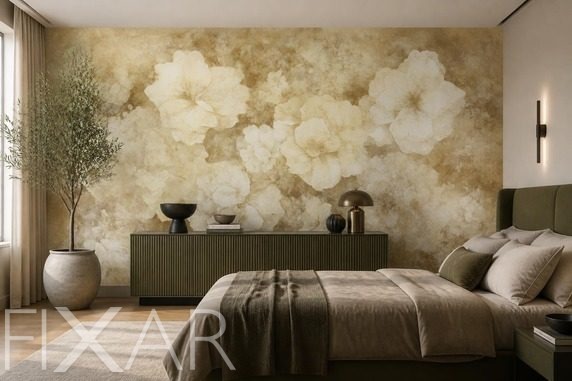 Sanftes-licht-betont-das-florale-motiv-in-beigetonen-furs-schlafzimmer-fototapeten-fixar