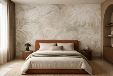 Quiet-luxury-mit-wandgestaltung-im-blattermotiv-furs-schlafzimmer-fototapeten-fixar
