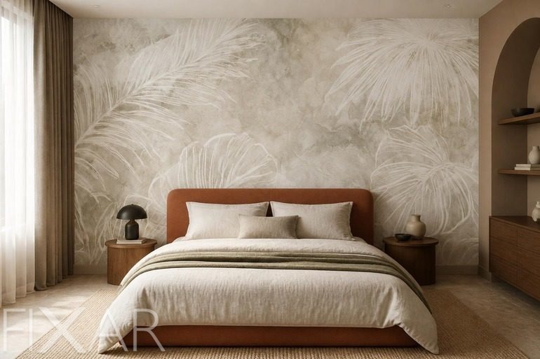 Fototapeten Quiet Luxury mit Wandgestaltung im Blättermotiv