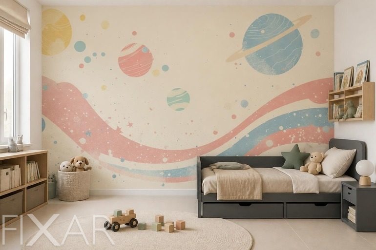 Fototapeten Pastellkontrast mit planetarischen Motiven