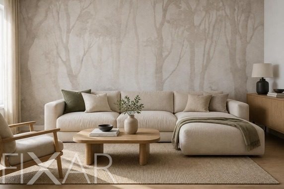 Zarter-waldlandschaft-in-neutraler-farbgebung-furs-wohnzimmer-fototapeten-fixar