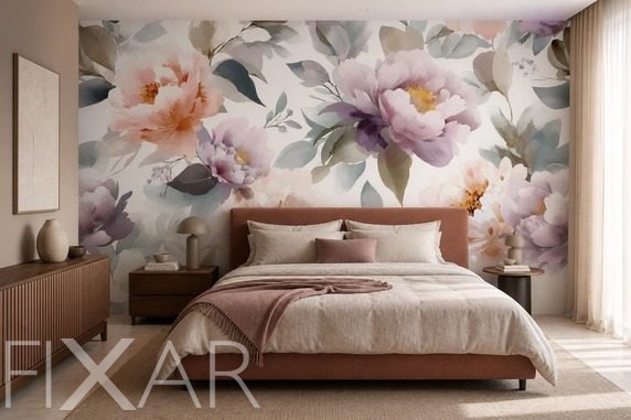 Pastellfarbene-blumen-verbinden-sanfte-grautone-mit-rosa-furs-schlafzimmer-fototapeten-fixar