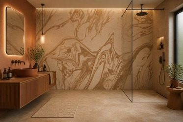 Moderne-grafik-in-warmen-erdtonen-furs-badezimmer-fototapeten-fixar