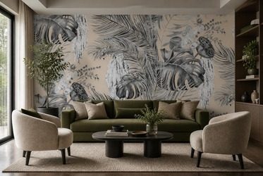 Dynamischer-stil-mit-dekorativem-pflanzenmotiv-furs-wohnzimmer-fototapeten-fixar