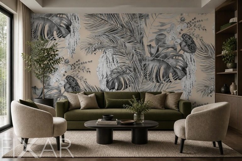 Fototapeten Dynamischer Stil mit dekorativem Pflanzenmotiv