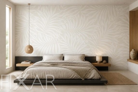 Raumlicher-rhythmus-der-blatter-in-neutraler-farbpalette-furs-schlafzimmer-fototapeten-fixar